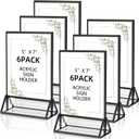 Acrylic Sign Holder 5x7 Display Stand, Clear and Stable Table Plastic Paper Holder, Acrylic Frames for Home Office Shop Photo Frames Exhibition Black (6pcs)