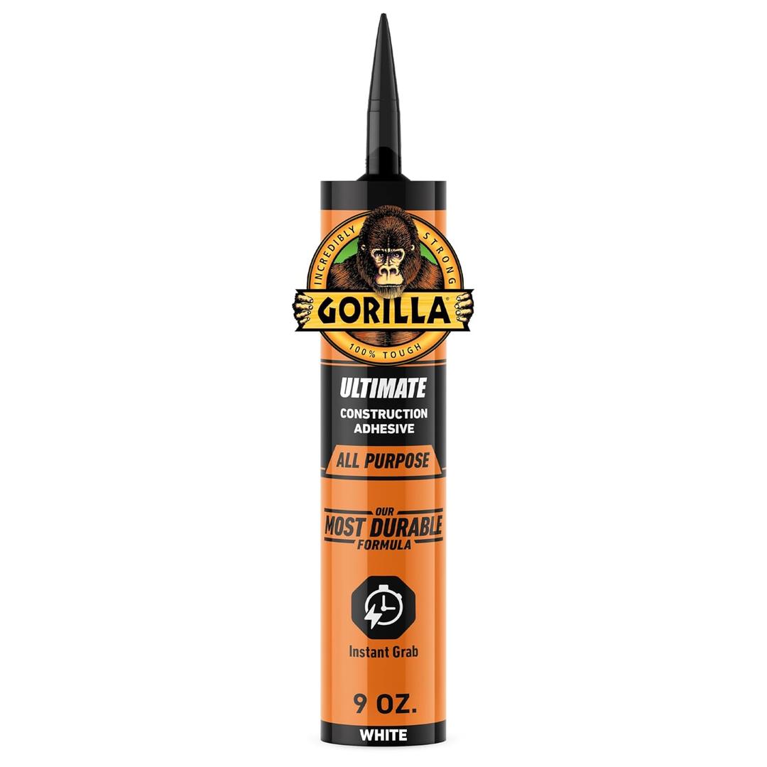 2 x Gorilla Heavy Duty Ultimate Construction Adhesive, 9 Ounce Cartridge, White, (Pack of 1)