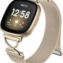 JKD X-Shape Metal Band Compatible with Fitbit Versa 4/Sense 2/Versa 3/Sense Bands Women Men, Stainless Steel Soft Mesh Loop Strap Replacement for Fitbit Sense 2/Versa 3/Sense/Versa 4 Smartwatch (Champagne Gold)