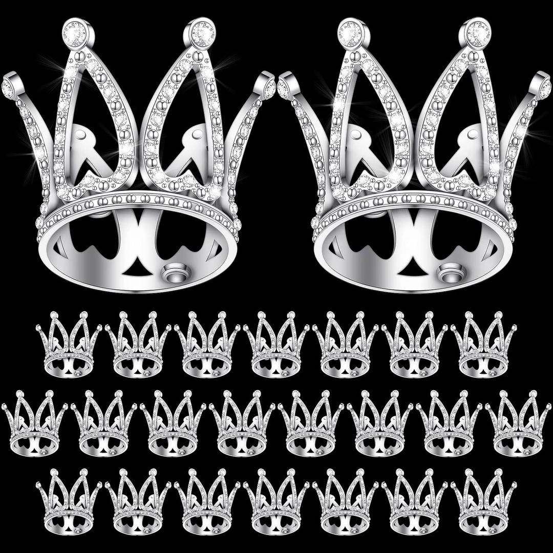24 Pcs Crown Cake Topper Mini Baby Crown Tiny Queen Small Alloy Crystal Princess Headpiece Cake Decoration for Women Lady Girl Bridal Wedding Royal Themed Baby Shower Birthday Party(Silver)
