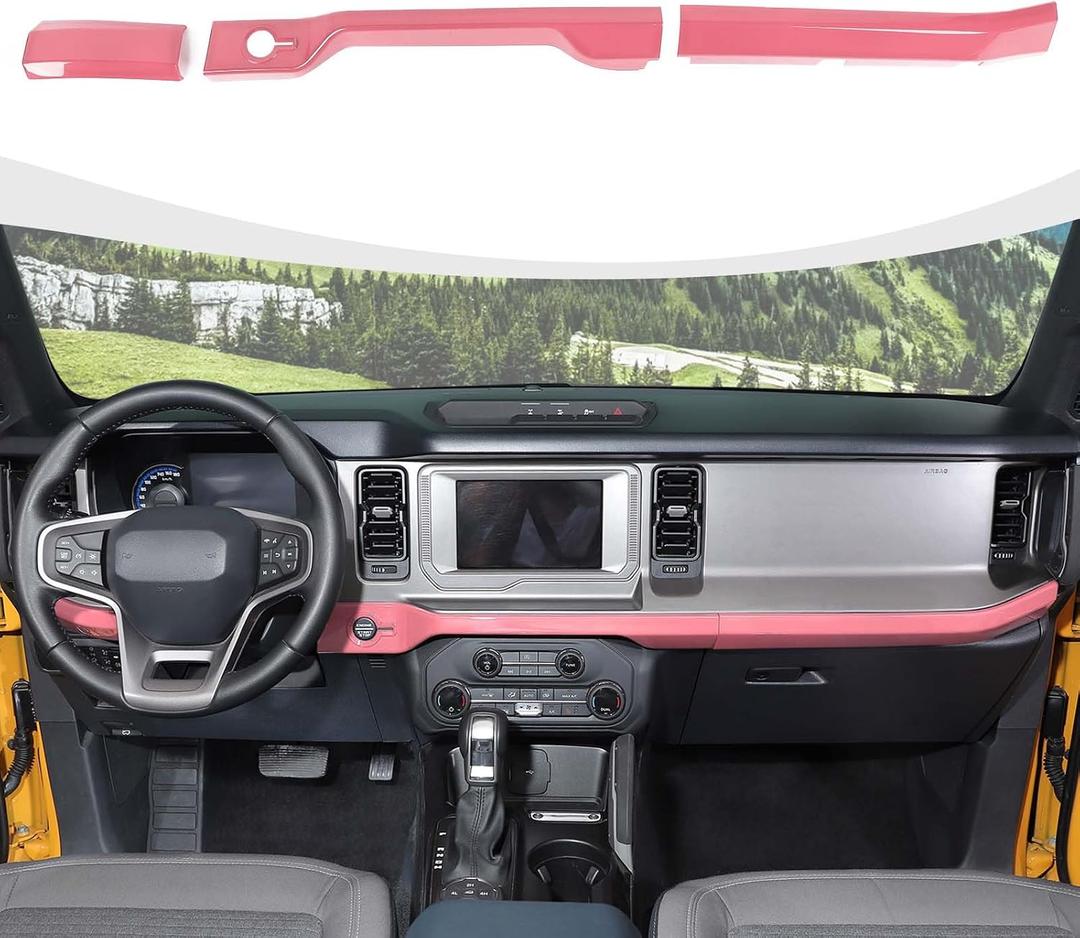 RAZPOY for Bronco Dash Panel Cover, Center Console Dashboard Trim Compatible with 2021-2025 Ford Bronco Interior Accessories, Pink