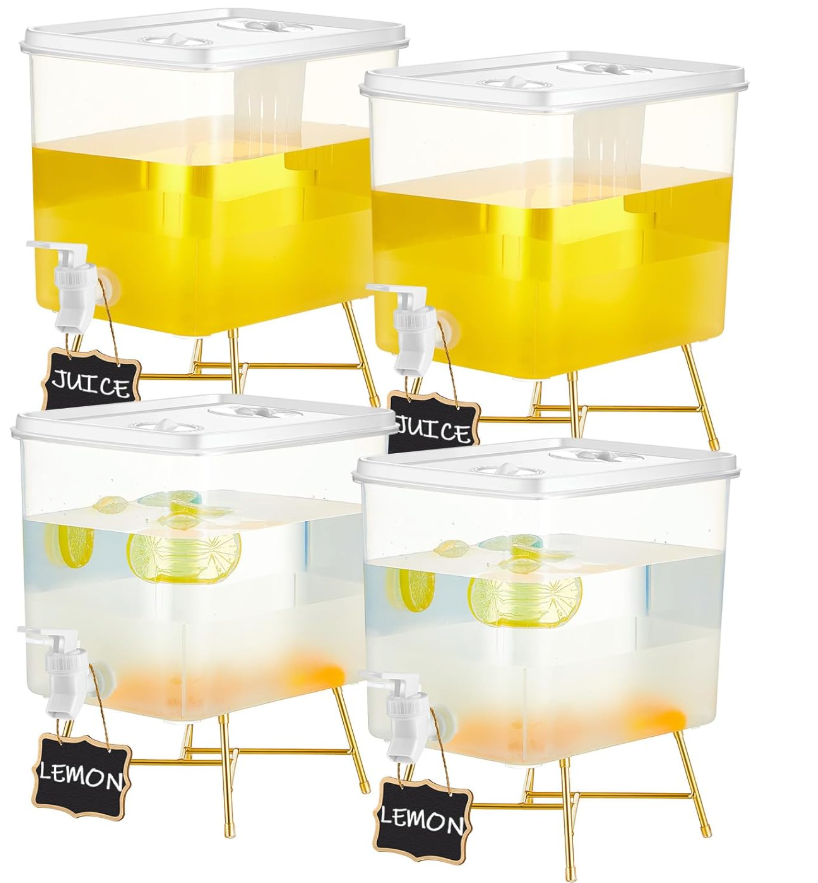 4 Pack 2.3 Gallon Beverage Dispensers With Stand for Parties Water Dispenser Cold Drink Container for Iced Tea Fridge Bar Party