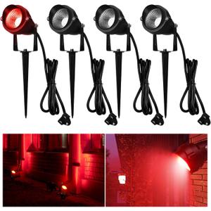 4 Pcs Halloween Red Spotlight Outdoor Plug in Landscape Lighting 12w Ip66 Waterproof LED Lights with Spiked Stand 270 Adjustable Outdoor Spot Lights for Yard Lawn Garden Tree Flags Holiday