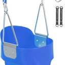 Toddler Swing Seat with Coated Chains, Heavy Duty Kids High Back Bucket Swing with Tree Straps and Hooks for Outdoor, Playground, Backyard, Swings Set Accessories by Domaker, Blue