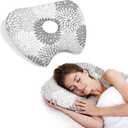 Ear Piercing Pillow for Side Sleepers Pillows with Holes for Ear Pain,Donut Pillow for Ear Side Sleeping Pillow for Adults CNH Ear Pain Relief Pressure Sores Ear Pillow with Hole in Center (Grey Flower)