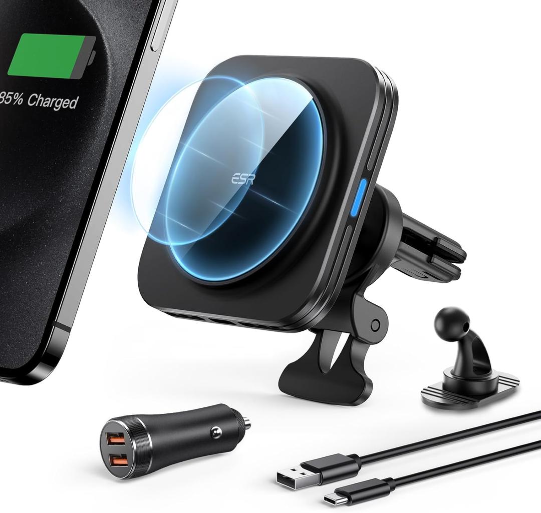 ESR for MagSafe Car Mount Charger, 15W Magnetic Wireless Car Charger, for MagSafe Phone Charging, Air Vent Phone Holder for iPhone 17/16/15/14/13/12, Samsung Galaxy S25, with 36W QC 3.0 Fast Charging