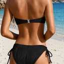 Yonique Women's Ribbed Bandeau Bikini - Sexy Two Piece Strapless Swimsuit String Tie Side Bathing Suit 2026 (Black, M)