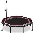 ONETWOFIT 51" Silent Trampoline with Adjustable Handle Bar, Fitness Trampoline Bungee Rebounder Jumping Cardio Trainer Workout for Adults