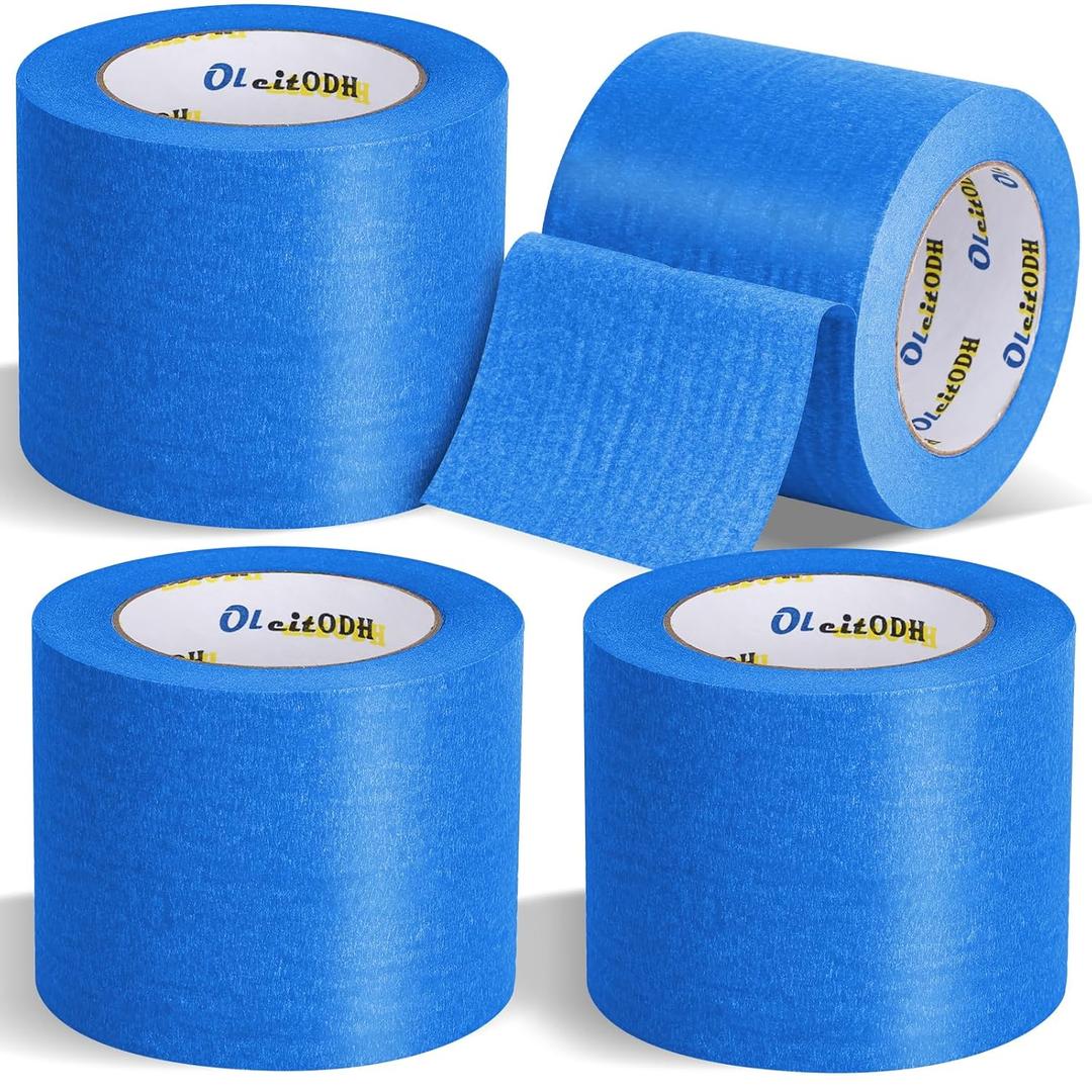 4 Rolls Blue Painters Tape Bulk 4 inch x 60 Yards, Total 240 Yd, Painters Masking Tape No Residue Wall Painting Tape Artist Tape Trim Edge Finishing Tape for Wall Painting Decoration DIY Supplies