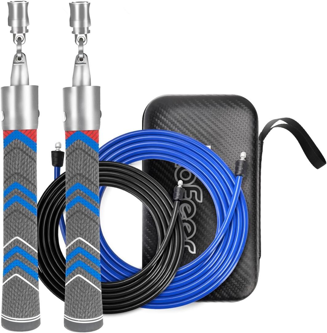 Weighted Jump Rope for Men Women with 110"&102" Abrasion-resistant Cable, =6mm Crossropes jump rope with Rubber Grip,360 Degree Spin,Tangle Free,Suitable for Fitness Cardio,Boxing & Workout
