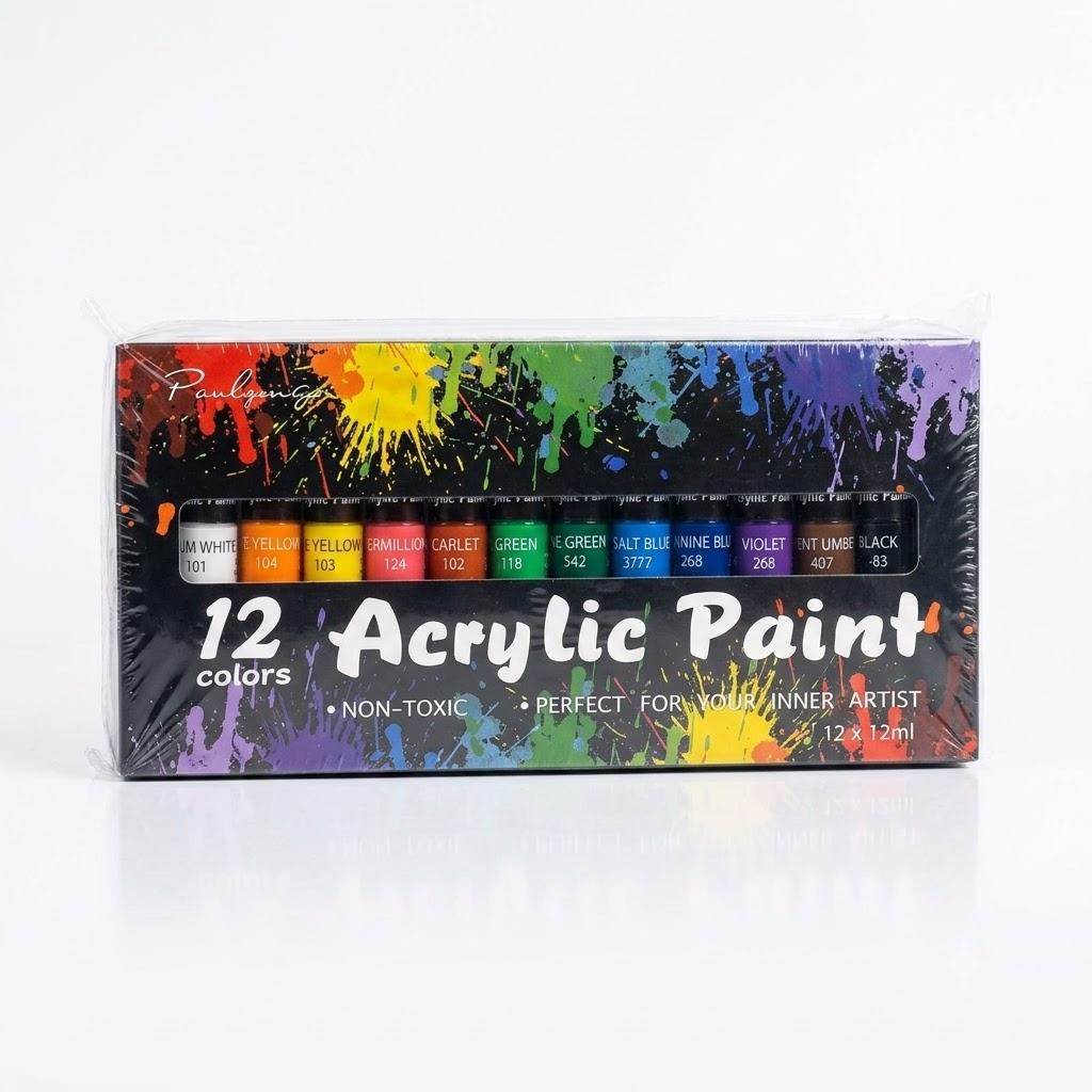 Acrylic Paint Set, 12 Rich Pigment Colors with 3 Art Brushes for Painting Canvas, Wood, Ceramic & Fabric, Rich Pigments Lasting Quality for Beginners, Students & Professional Artist, 2 pack