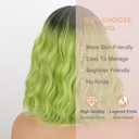 MISSQUEEN Short Green Wig with Bangs Women Girls Dark Roots Ombre Green Wigs Bob Style Heat Resistant Synthetic Natural Realistic Wig for Everyday Hairstyle Cosplay Party Halloween