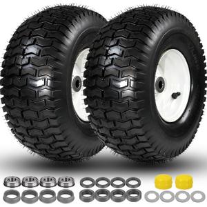 15x6.00-6 Lawn Mower Tires, 15x6.00-6 Tire and Wheel Tubeless, 15x6-6 Front Tire Assembly Compatible with John Deere/Cub Cadet Riding Mowers, 3" Offset Hub, 3/4" Bushing, 570lbs Capacity