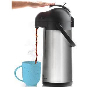 Coffee Carafe with Pump - 102oz / 3L Airpot 12 Hours Large Carafe Hot Cocoa Dispenser for Parties-Hot Water Dispenser, Tea Flask-Insulated Stainless Steel Hot Beverage Dispenser-Thermal Carafe Air Pot (101.4 Ounces, Silver)