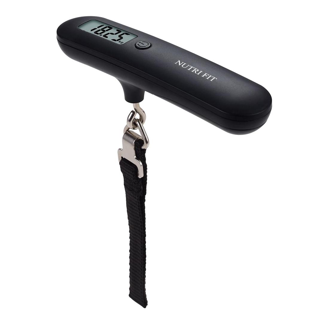 NUTRI FIT Luggage Scale Travel Digital Suitcase Weight Scale Portable Bag Weighing Scale Baggage Weigher, LCD Display 110lb/50kg Electronic Handheld Balance for Packages Airplane Travel Essentials (Classic Black)