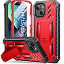 SOiOS for iPhone 13/14/15 Phone Case: for iPhone 16e Protective Cover with Built-in Kickstand | Heavy Duty Military Grade Hard Protection Shock Proof | Durable Dual-Layer Design Red