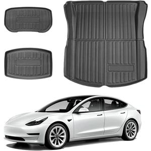 All Weather Rear Cargo Liner with Trunk Backrest Mats for 2024-2026 Model 3 cargo mat with storage mat, 3D laser precision fit trunk tray, all weather waterproof trunk protector. Odorless non-slip trunk carpet for SUV and cars