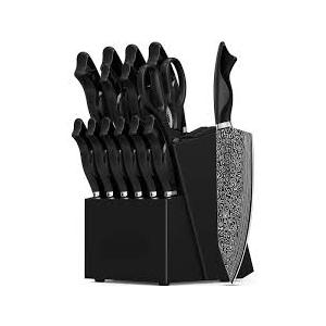Knife Set, 15 Pieces Kitchen Knife Set with Built in Sharpener, High Carbon German Stainless Steel Knife Block Set, Dishwasher Safe