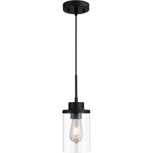 Modern Black Farmhouse Clear Glass Cylinder Pendant Light Fixture,Ceiling Hanging Metal Industrial Mini Pendant Lighting for Kitchen Island Dining Table Bedroom Hallway Foyer (1-Pack)