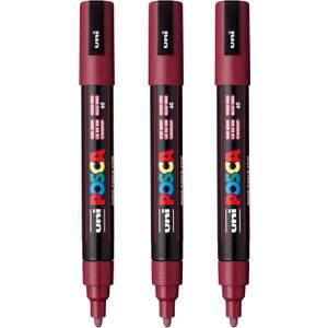 posca PC-5M Water-Based Paint Markers, Reversible Medium Tip (1.8-2.5mm), RedWine, 3 Count