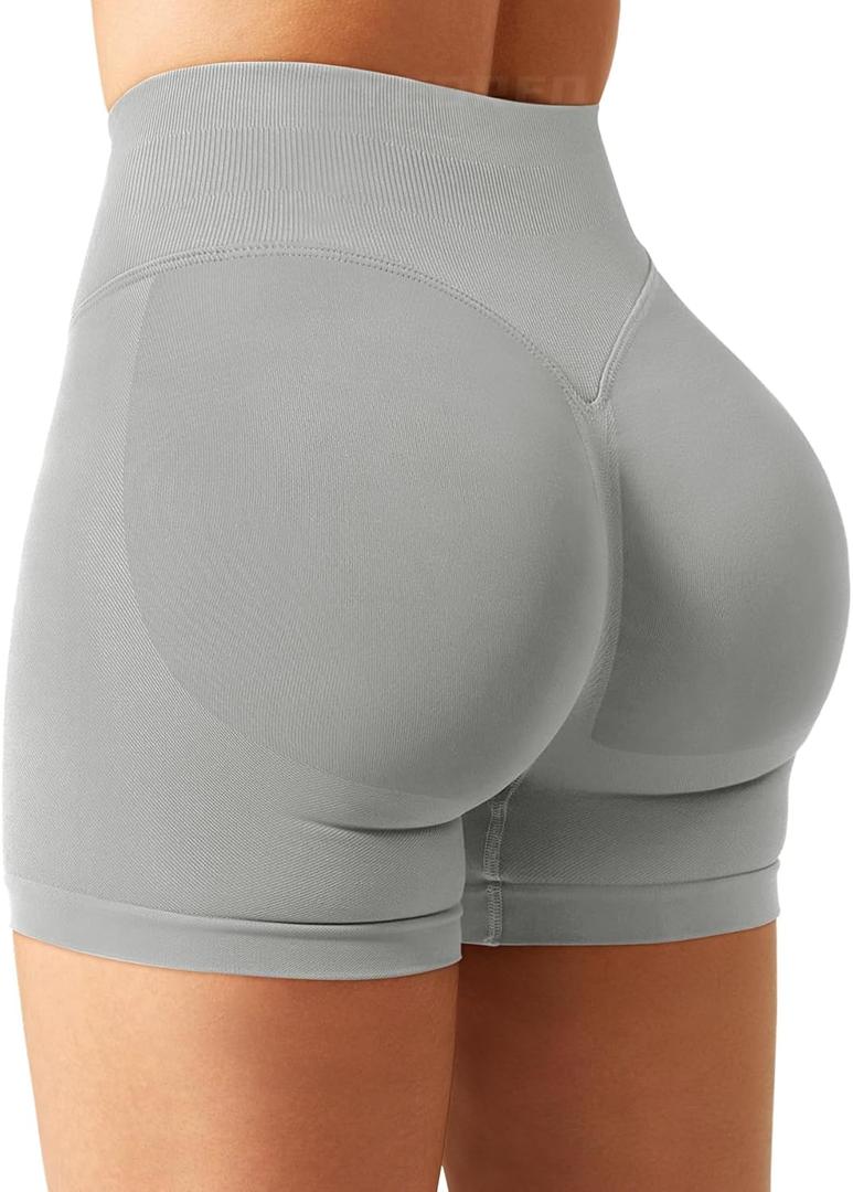YEOREO Women Workout Gym Impact Shorts Hidden Scrunch Butt Lifting 3.6"/4.5"/6" Seamless Shorts (Small, Light Grey)