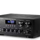Moukey Stereo Receivers with Bluetooth 5.0, 2.0 Channel Power Audio Amplifier Stereo System w/USB, SD, AUX, RCA, MIC in w/Echo, LED for Karaoke, Home Theater Speakers, 400W Peak, 25W 2 RMS- MAMP1 (9.84 x 9.76 x 3.86 inches)