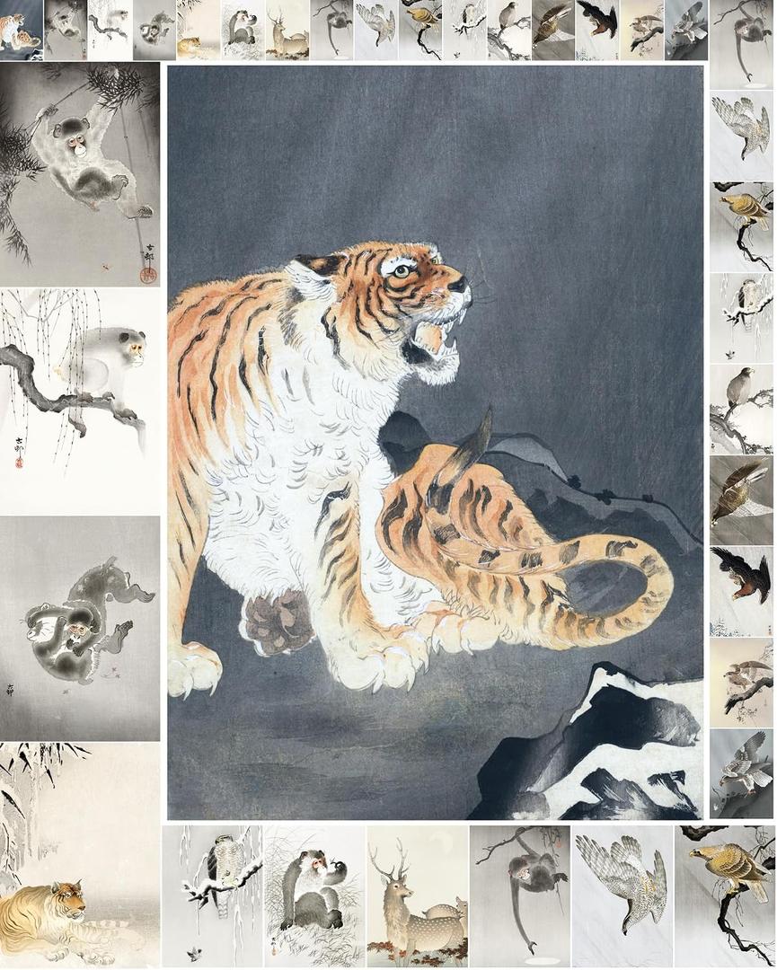 Decoupage Paper Pack (35 Sheets 6"x8") Tigers, Baboons and Other Brilliant Animals FLONZ Vintage Illustration Pictures Cards for Decoupage, Craft and Scrapbooking