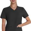 QBK Scrub Top for Women Soft Stretch V-Neck Scrubs with 2 Inset Slip Pockets and a Curved Hemline, Easy Care, XL