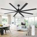 84 Inch Industrial DC Motor Ceiling Fan, Large Ceiling Fan with 8 Reversible Blades, 3 Downrods, 6-Speed Remote Control, Home or Commercial Ceiling Fans for Porch/Garage/Shop, Black (84inch)