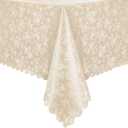 Romanstile Vinyl Tablecloth Rectangle, 100% Waterproof Outdoor Heavy Duty Table Cloth with Flannel Backing, Wipeable Washable Plastic PU Table Cover for Spring, Easter, Party (Rose Beige, 60 x 84)