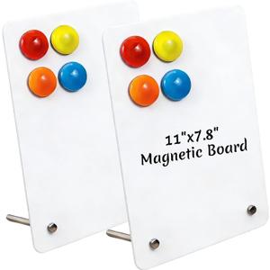 2 Pcs Magnet Board, Magnetic Board, 11"x7.8" Metal Magnetic Bulletin Board, Samll Magnet Display Board with Memo Sheets and Magnets for Home, School, Kitchen, Office(Square, White)