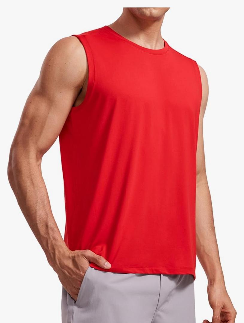 Men's Workout Sleeveless Shirt Quick Dry Stretchy Swim T-Shirts Athletic Gym Running Beach Tank Top, M
