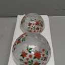 Set of 2 Christmas Lighted Decorative Glass Ball 5.9'' 4.7'' Red Poinsettia Flower Crackle LED Lights for Tabletop Decoration Globe Lamp Battery Operated for Holiday Indoor Party Table Gift