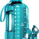 AQUAFIT 1 Gallon Water Bottle with Time Marker - Straw & Chug Lid - BPA Free Gym Water Bottle with Straw - Big Gallon Jug (Aqua, 128 oz - 2 Lids)