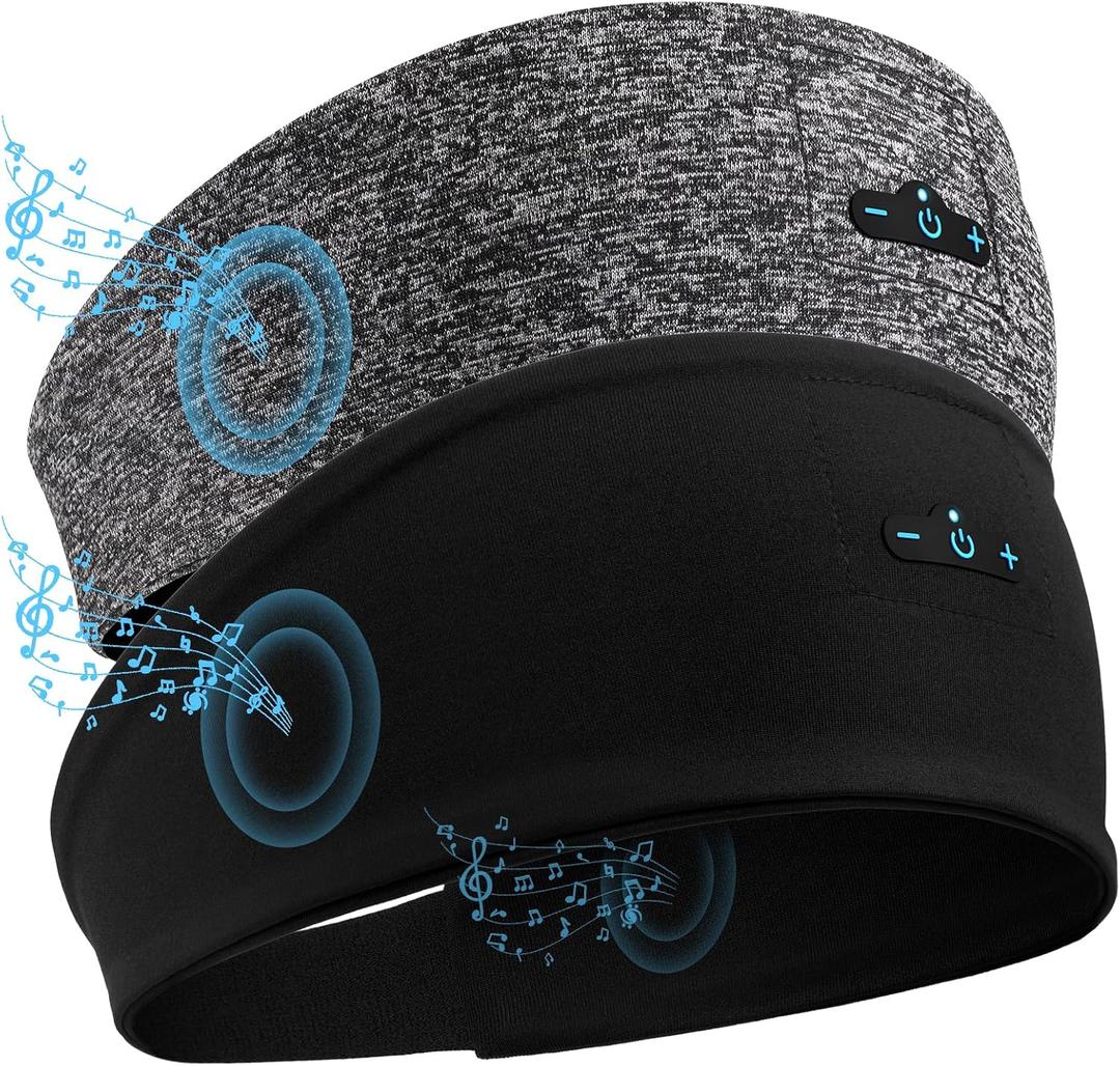 Sleep Headphones Bluetooth Headband for Side Sleeper 2-Pack, 17H Playtime, Wireless Headband Headphones with HD Stereo Speakers for Workout,Running,Yoga, Ideal Gifts for Men, Women, Teens, Over Ear