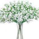 BOMAROLAN Artificial Baby Breath Flowers Fake Gypsophila Bouquets 12 Pcs Plastic Fake Real Touch Flowers for Wedding Decor DIY Home Party(White)