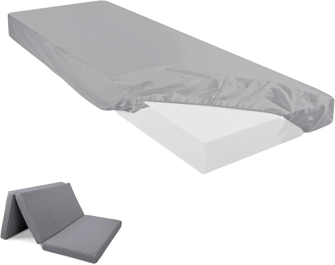 Breling Fitted Sheet (Sheet Only) Compatible with Milliard Trifold Mattress Folding Mattress Fitted Microfiber Bedsheet for Camp Bunk Rvs Bed(Light Gray,Single,4'')