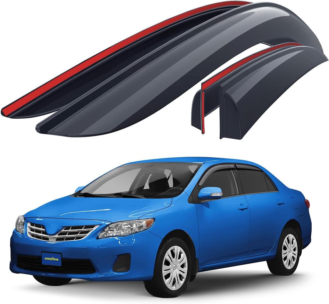 Goodyear Shatterproof Side Window Deflectors for Toyota Corolla 2009-2013 Sedan, Tape-on Rain Guards, Window Visors for Cars, Vent Deflector, Vent Visor, Car Accessories, 4 pcs - GY003120LP