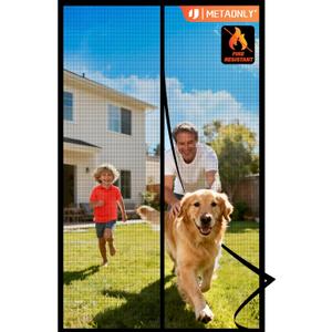 METAONLY Fiberglass Magnetic Screen Door Mesh Fits 30" x 80" Door - Curtain Size 32" x 82", Works for Patio, Sliding Door, Keeps Bug Mosquito Out, Fresh Air Flow, Black