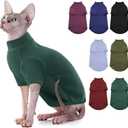 SUNFURA Turtleneck Sweater for Cat, Sphynx Hairless Cats Shirt Sweaters with Sleeves, Warm and Soft Kitten Pullover Fleece Winter Pajamas Jumpsuit for Puppy, Green L