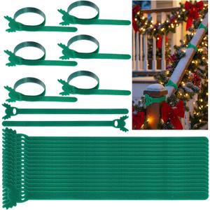 Yinder 50 Pcs Christmas Elk Garland Ties for Banister Adjustable Banister Garland Ties Green Holiday Cable Straps 12" Nylon Stocking Holders for Christmas Tree Wreath Stairways Railings Decoration