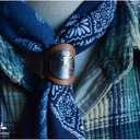 ETACHI Ami Click Retro Rrl Handmade Men Square Scarf Slide Ring Buckle 1Pcs Cowhide Cowboy western style