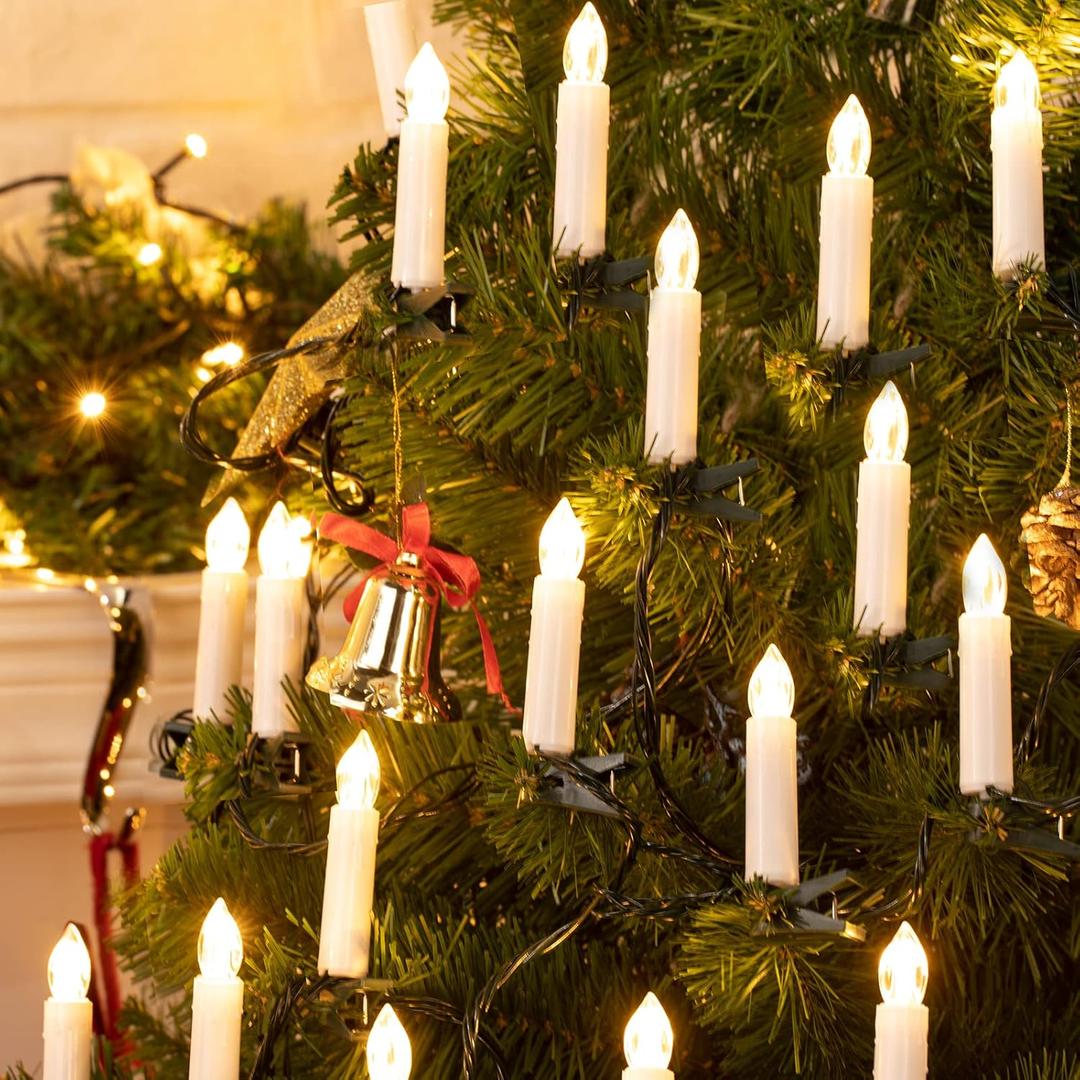 Minetom Christmas Candle String Lights, 48FT 50 LED Candle Lights for Indoor Outdoor, Connectable Flameless Candle Lights with Clips for Xmas Tree Holiday Seasonal Celebration Decoration, Warm White