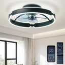 Ceiling Fans with Lights and Remote, 20'' Low Profile Ceiling Fan, 3000-6000K Dimmable Modern Flush Mount LED Fan Light, 6 Wind Speeds Black Ceiling Fans for Bedroom