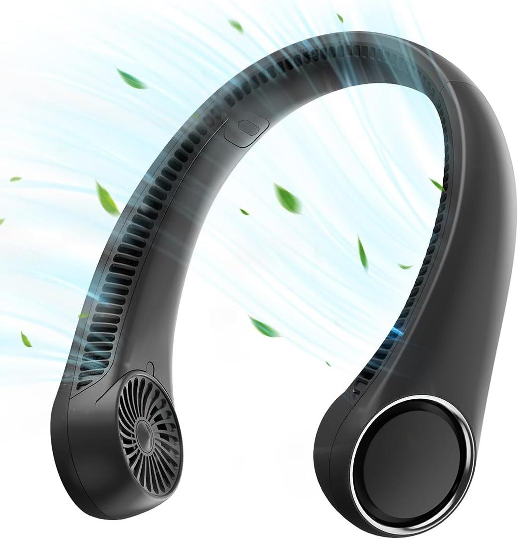 Portable Neck Fan Rechargeable, Hands-Free Cooling, 23.5hrs Runtime, Battery Powered Personal Wearable Fan Quiet, Summer Outdoor Travel Essentials, Birthday Gifts for Women Men Teens, Black
