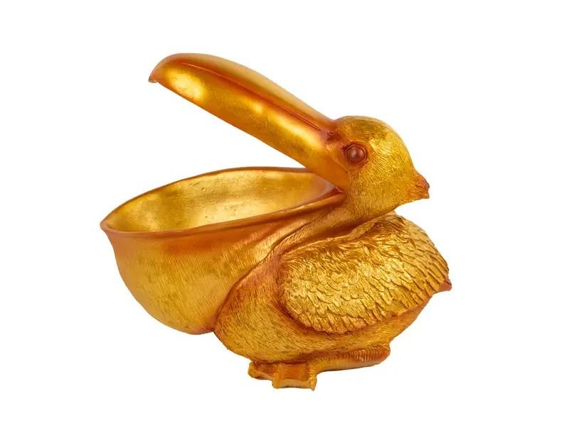 Pelicans Figurine Decor Creative Resin Statues with Large Bill Pelican Statue Storage Basket Miniature Animals Figurines Keys Candy Bowl Home Entryway Decorative Gifts (Gold)