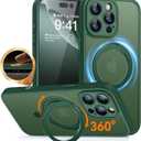 CANSHN 360 Spin Magnetic Stand for iPhone 16 Pro Max Case with Camera Control [Full Camera Protection] [Compatible with Magsafe] Translucent Matte Shockproof Protective Phone Cover 6.9" - Deep Green