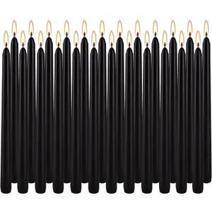 24-Pack Black Taper Candles 10-Inch Unscented Dripless - 7.5-Hour Burn Time Long-Lasting Candles for Weddings, Churches, Festivals, Altars (3/4-Inch Thick)