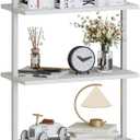 aboxoo Ladder Shelf White Wooden Bookshelf 5-Tier Wall-Mounted Open Wood Rack Industrial Modern Plant Flower Stand Utility Organizer Bookcase Metal Frame Furniture Office Kitchen Bedroom (1PC)