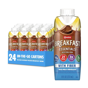 Carnation Breakfast Essentials Ready to Drink with Fiber, Rich Milk Chocolate, 8 FL OZ Carton, BBD: 18 May 2026 (Pack of 24)